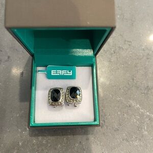 EFFY Earrings: Sterling Silver/18K Yellow Gold/5.11 TCW Onyx! EUC